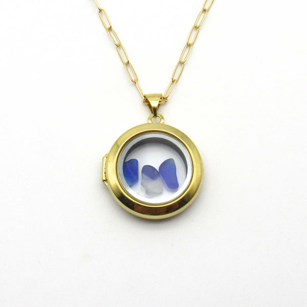 Rare sea glass locket with 14k gold filled