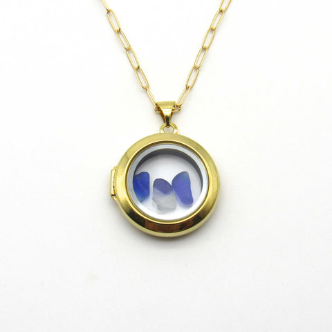 Rare sea glass locket with 14k gold filled