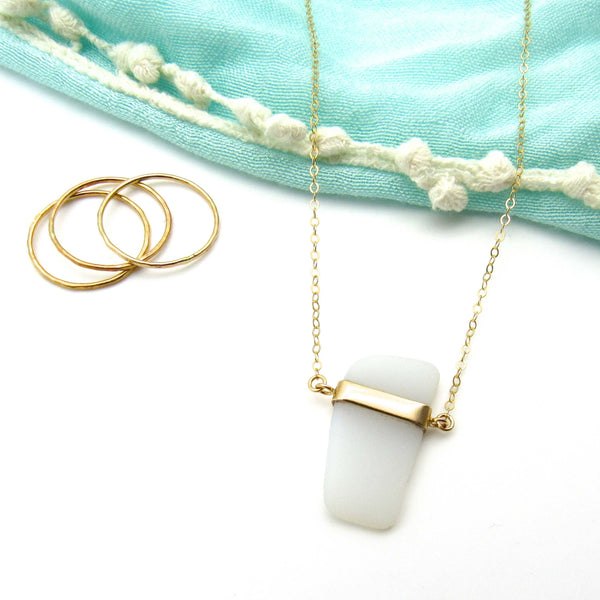 Roberta | Opaque White Sea Glass + Gold Necklace