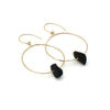 Rare black sea glass hoop earrings with dainty hammered gold