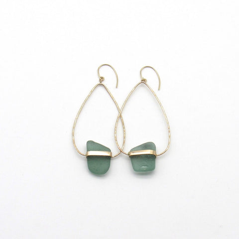 Ada | Sea Glass + Gold Earrings-Aqua-Ingrid Caduri Jewelry