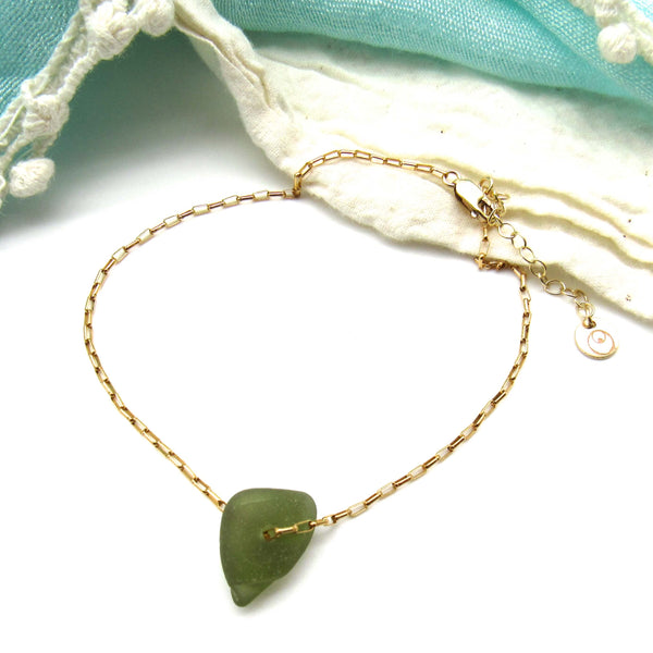 Alexandra | Sea Glass + Gold Anklet