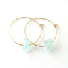 Aqua or sea foam sea glass hoop earrings with dainty hammered gold