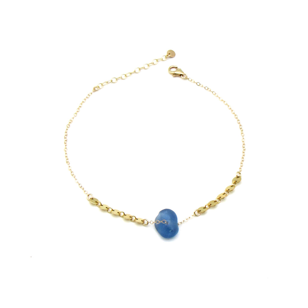 Dorothee | Sea Glass + Gold Anklet-Cobalt Blue-Ingrid Caduri Jewelry
