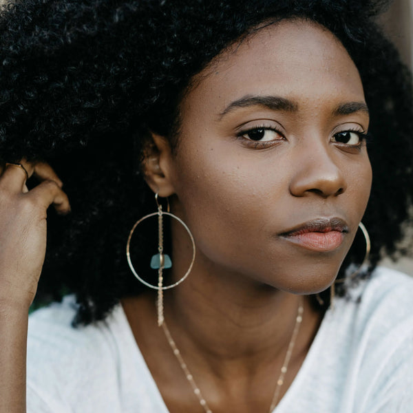 Coco | Sea Glass + Gold Hoop Earrings-Aqua-Ingrid Caduri Jewelry