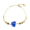 Dainty gold layerable sea glass bracelet with rare cobalt sea glass