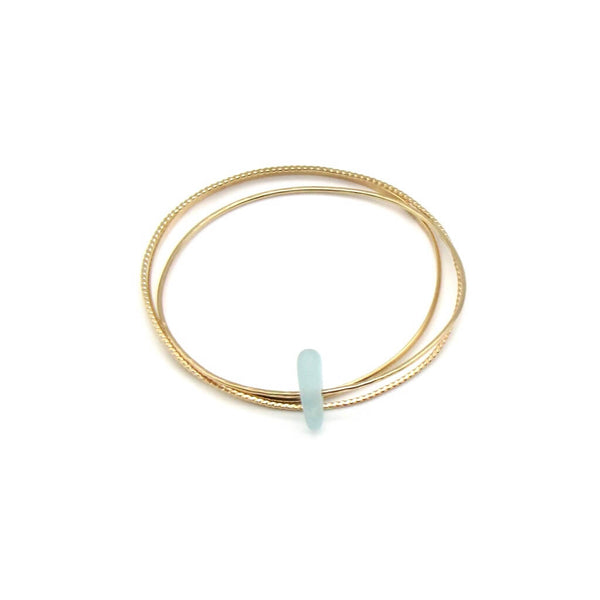 hammered gold bangle bracelet with sea glass