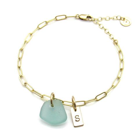 Customizable Sea Glass Charm Bracelet Made with 14 Karat Gold Fill