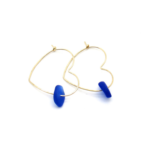 Heart Hoop Earrings | Sea Glass & Gold