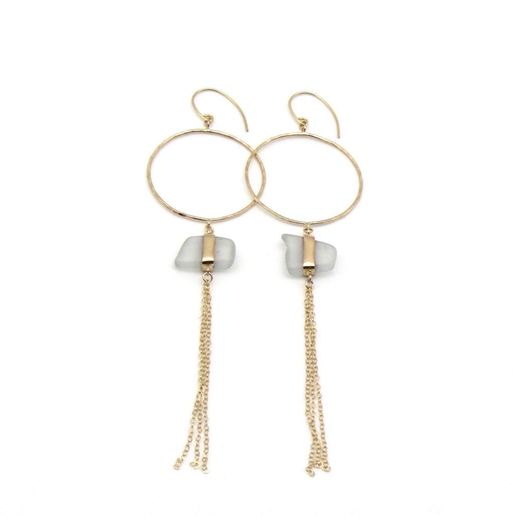 Josephine | Sea Glass + Gold Earrings-Frosty White-Ingrid Caduri Jewelry