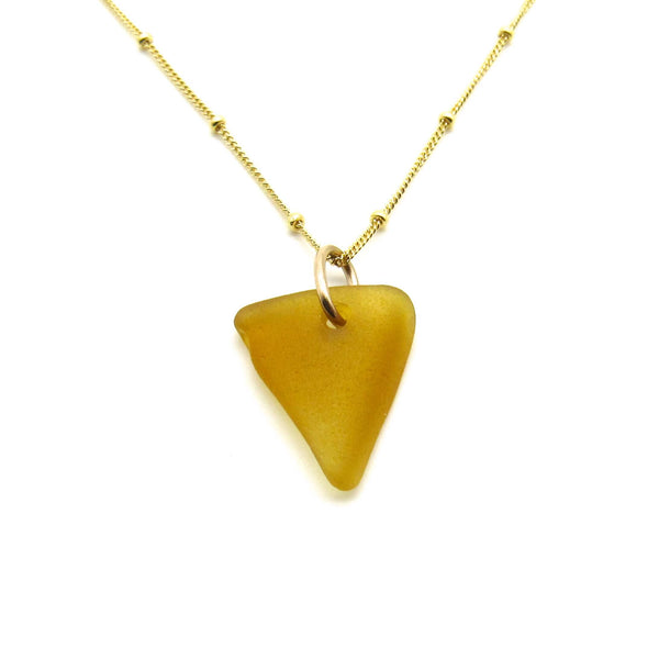 June Necklace | Amber Sea Glass + Gold