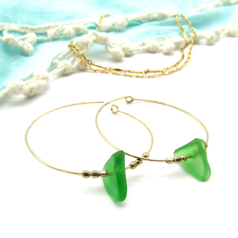 Lacey Hoop Earrings | Sea Glass & Gold
