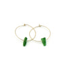Emerald green sea glass hoop earrings with dainty hammered gold