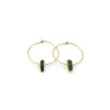 Olive green sea glass hoop earrings with dainty hammered gold