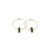 Olive green sea glass hoop earrings with dainty hammered gold