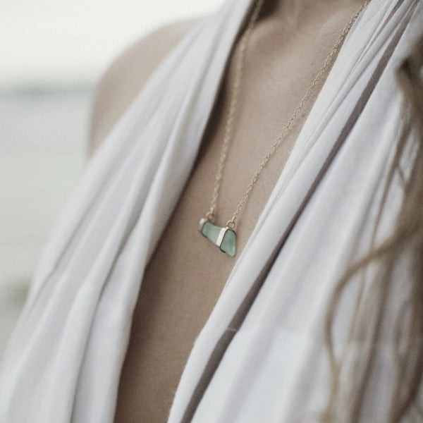 Irene | Sea Glass + Gold Necklace-Light Aqua-Ingrid Caduri Jewelry