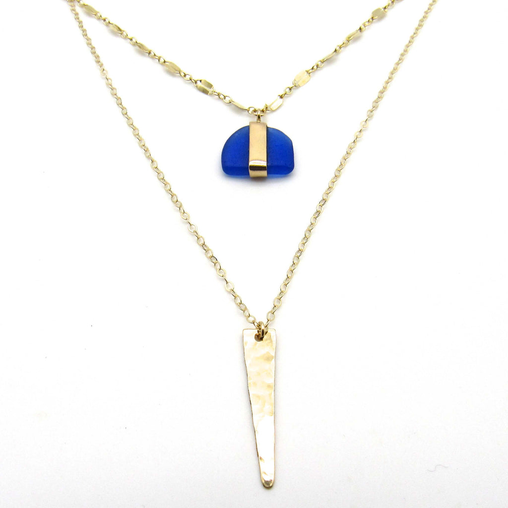 Dainty gold filled sea glass layered necklace