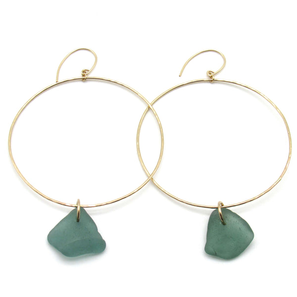 Filipa | Rare Teal Sea Glass + Gold Earrings
