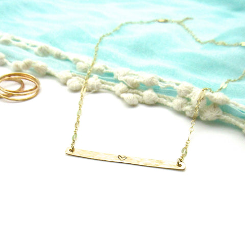 Dainty Heart | Hammered Bar | Gold Necklace