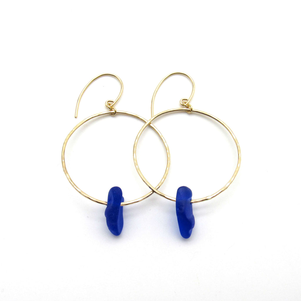 Tyler Earrings | Cobalt Blue Sea Glass & Gold