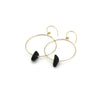 Rare black sea glass hoop earrings with dainty hammered gold