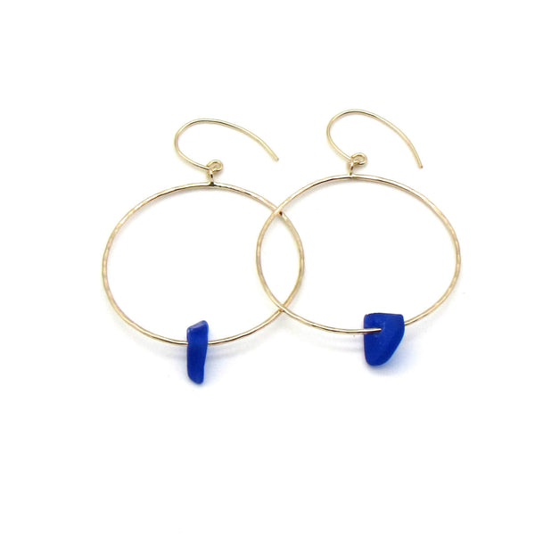 Tyler Earrings | Sea Glass & Gold-Cobalt Blue-Ingrid Caduri Jewelry