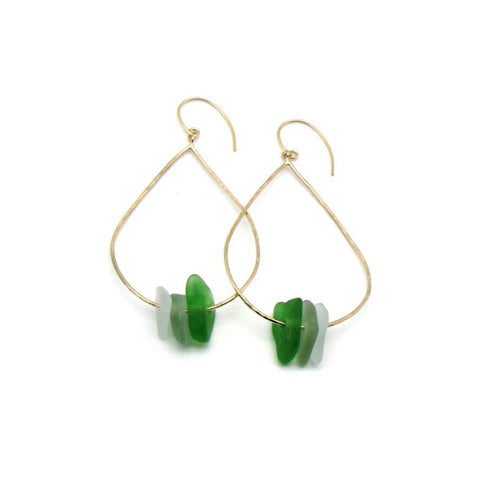 Vera | Sea Glass + Gold Earrings-Emerald Green-Ingrid Caduri Jewelry