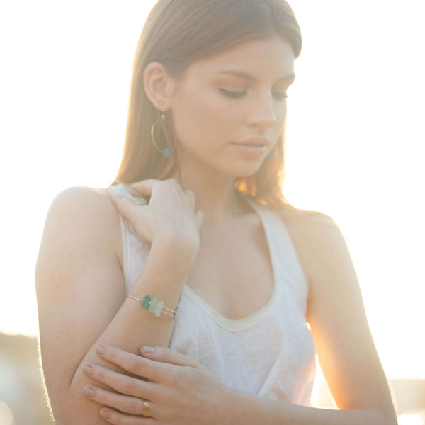Kendra | Sea Glass + Gold Bangle Bracelet-Aqua Ombre-Ingrid Caduri Jewelry
