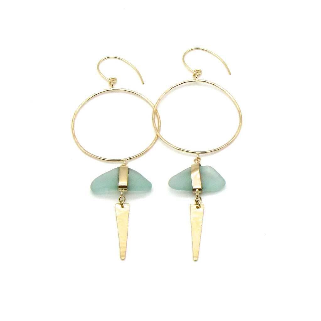 Cailey | Sea Glass + Gold Earrings-Aqua-Ingrid Caduri Jewelry